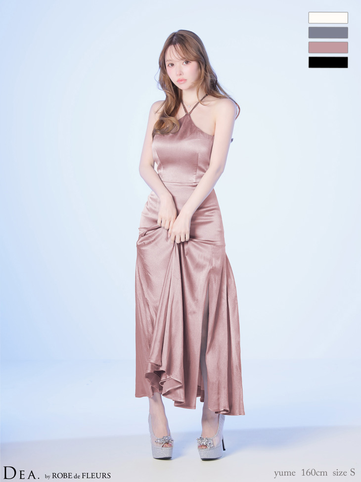 ホルターネック ラメジャガード ボックスプリーツ バックオープン フレアロングドレス