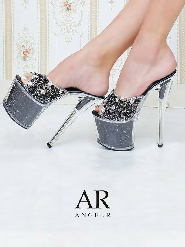 シングルビジュー ラメ入り クリアサンダル ハイヒール