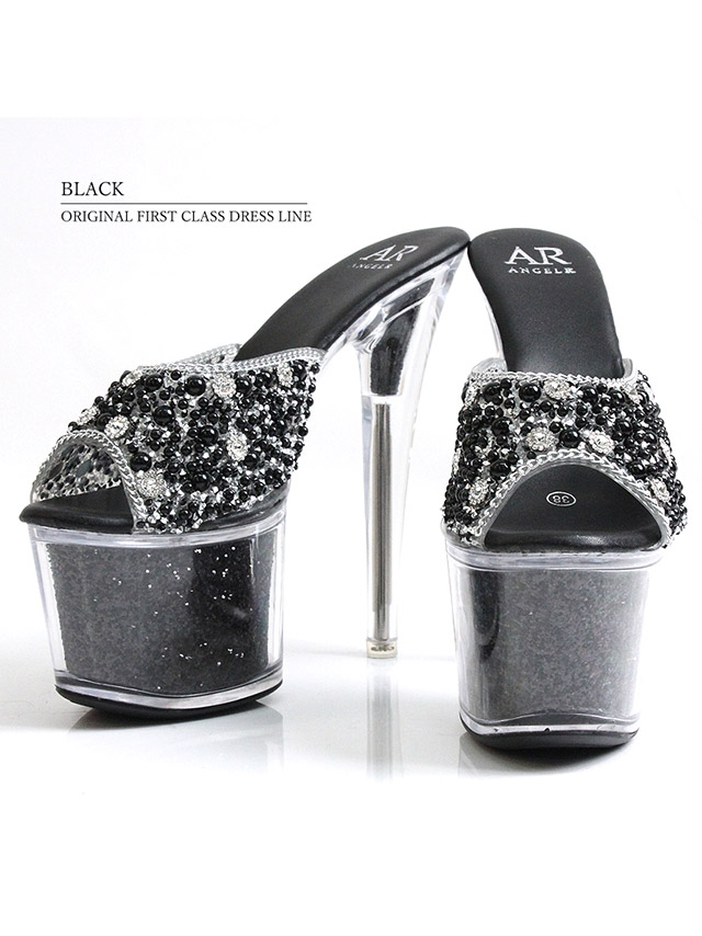 シングルビジュー ラメ入り クリアサンダル ハイヒール