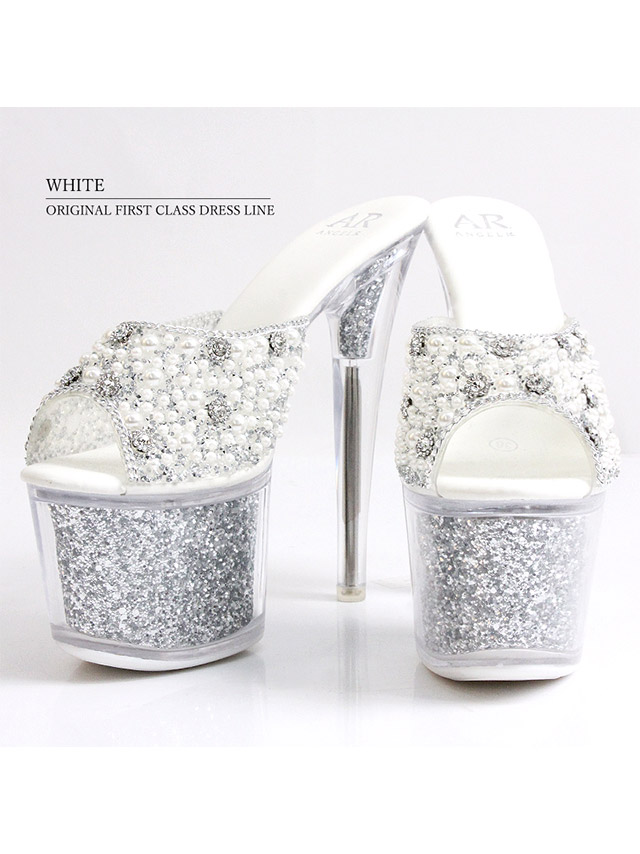 シングルビジュー ラメ入り クリアサンダル ハイヒール