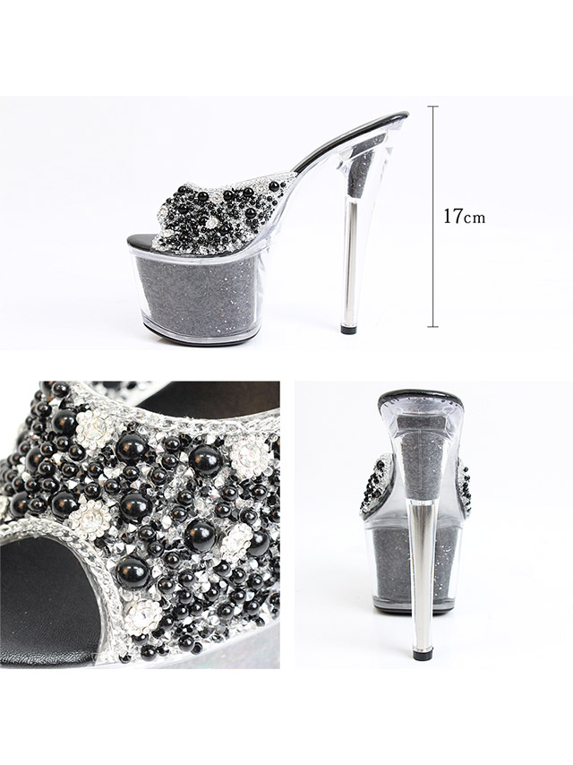 シングルビジュー ラメ入り クリアサンダル ハイヒール