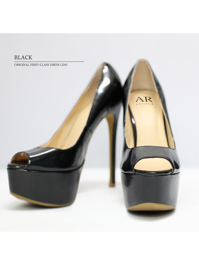 エレガント エナメル オープントゥハイヒール