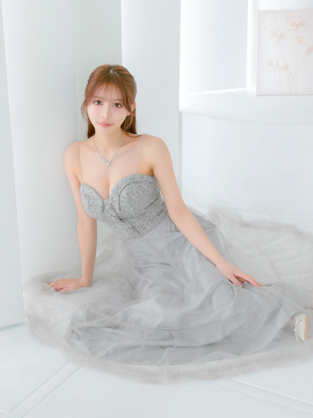 ハートカット フロントボタン キャミソール ツイード シフォンスカート セットアップ Aラインロングドレス