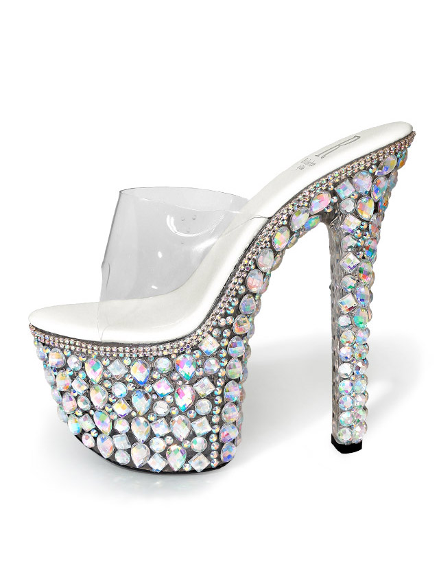 キャバヒール パール×ビジューデザイン 厚底 クリアサンダル