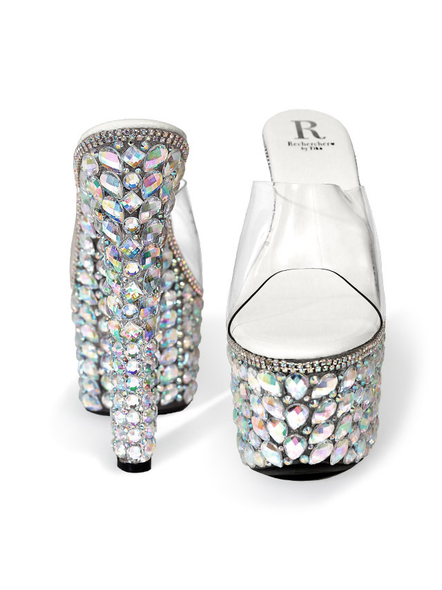 キャバヒール パール×ビジューデザイン 厚底 クリアサンダル