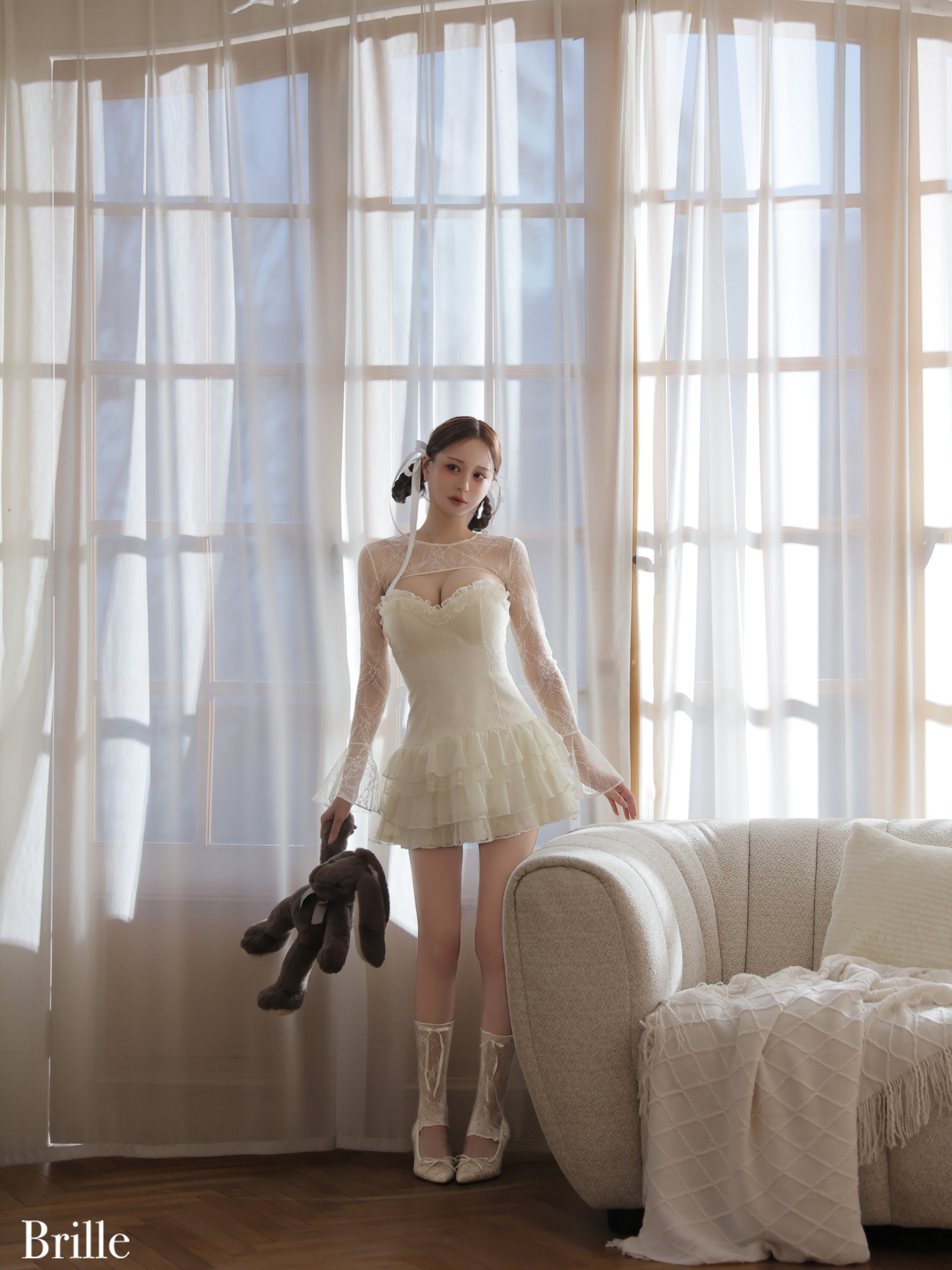 ボレロ 長袖 オープンバスト レース シフォン ティアードフリル フレアミニドレス