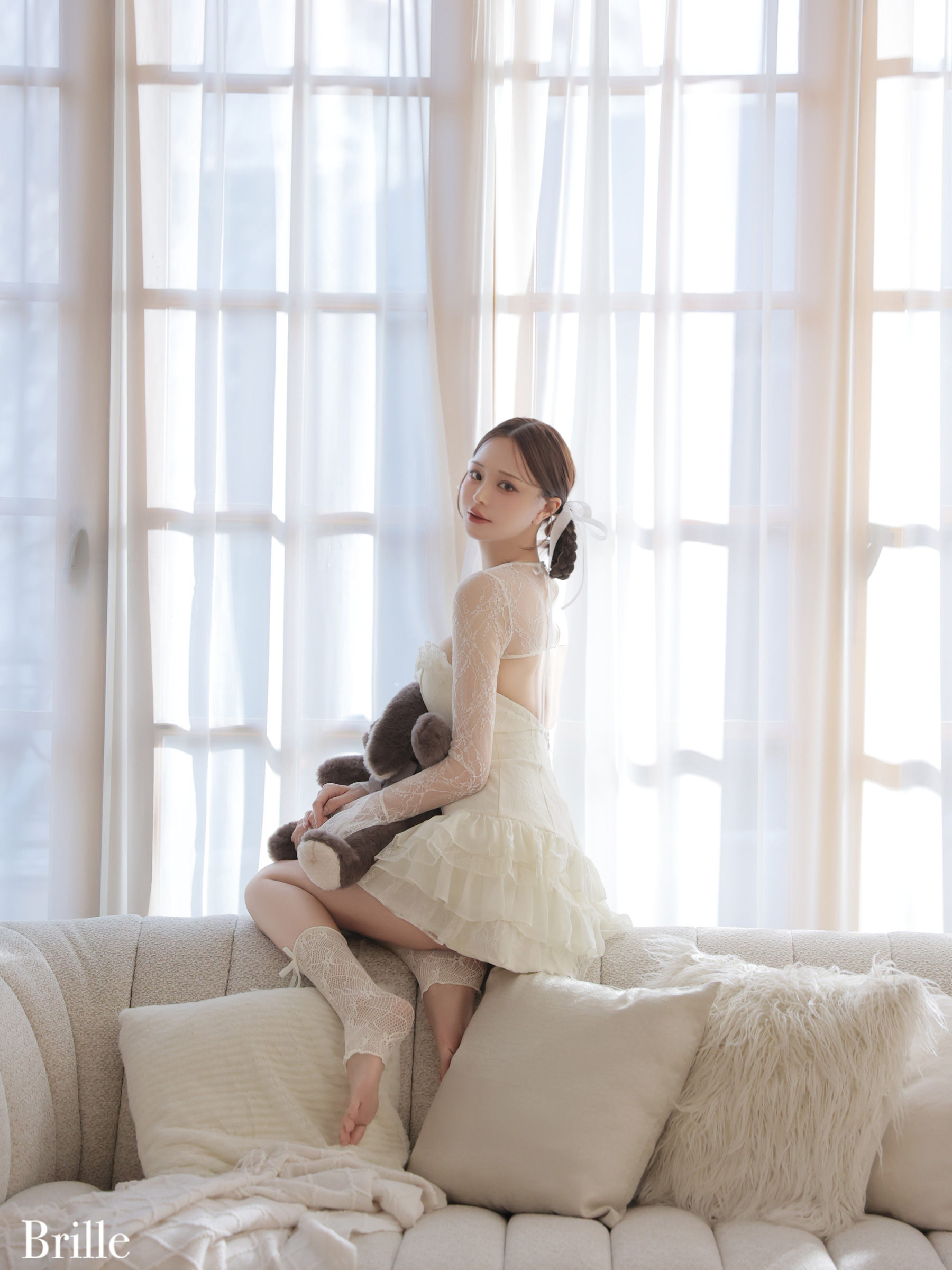 ボレロ 長袖 オープンバスト レース シフォン ティアードフリル フレアミニドレス