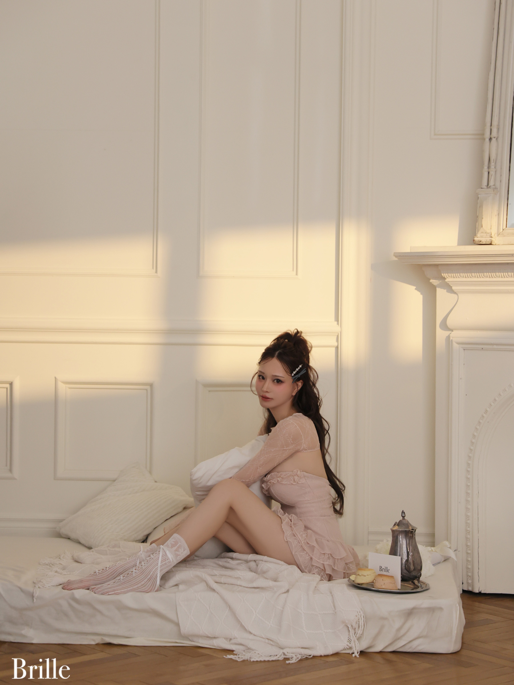 オープンバスト レース シフォン ティアードフリル ボレロ 長袖 フレアミニドレス