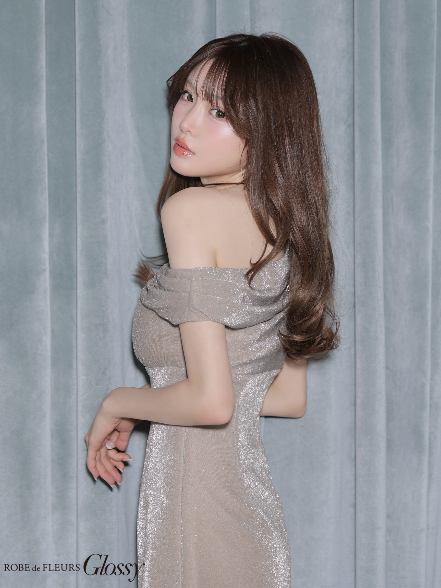 ドレープ ラメニット ワンカラー ワンショルダー タイトミニドレス