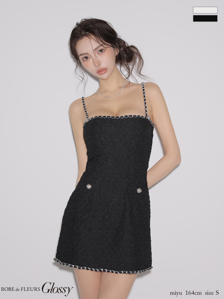 キャミソール ジャガード ラインチェーン シンプル タイトミニドレス