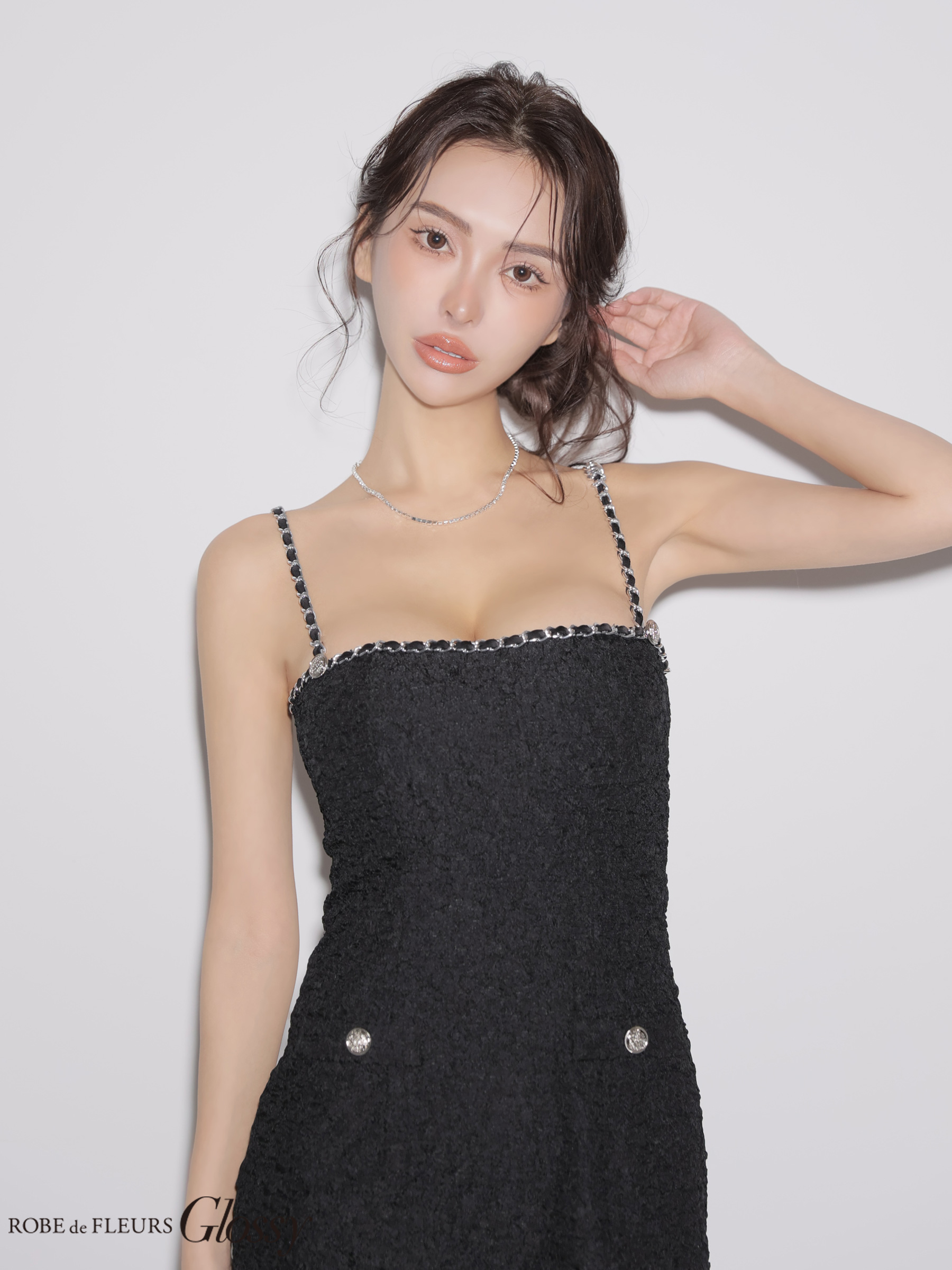 キャミソール ジャガード ラインチェーン シンプル タイトミニドレス