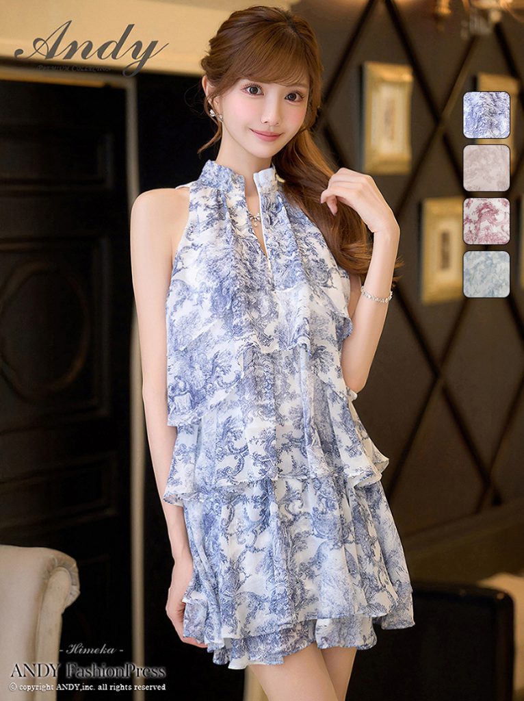 ノースリーブ セットアップ ティアード フリル シフォン アメリカンスリーブ フレアミニドレス