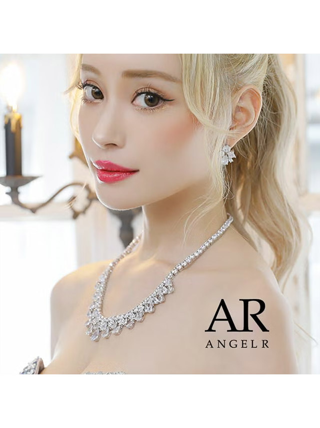 ライン ビッグストーン ネックレス ピアス セット