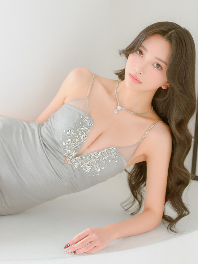 バストVカット ウエストタック ビジュー キャミソール タイトミニドレス