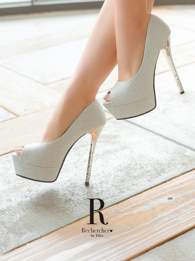 ラメ ビジュー オープントゥ パンプス