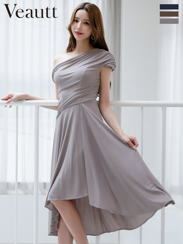 ワンショルダー エレガント アシンメトリー ドレープ Aラインロングドレス