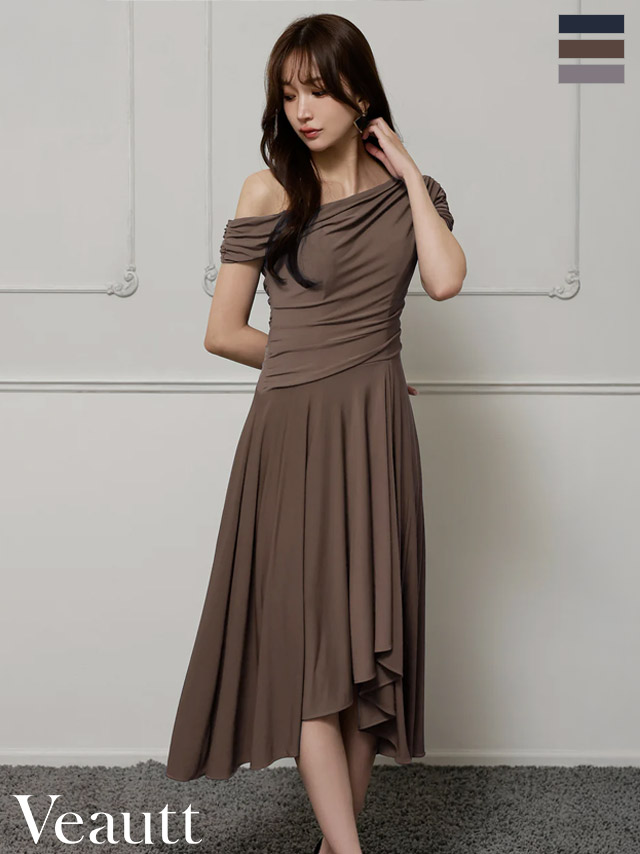ワンショルダー エレガント アシンメトリー ドレープ Aラインロングドレス