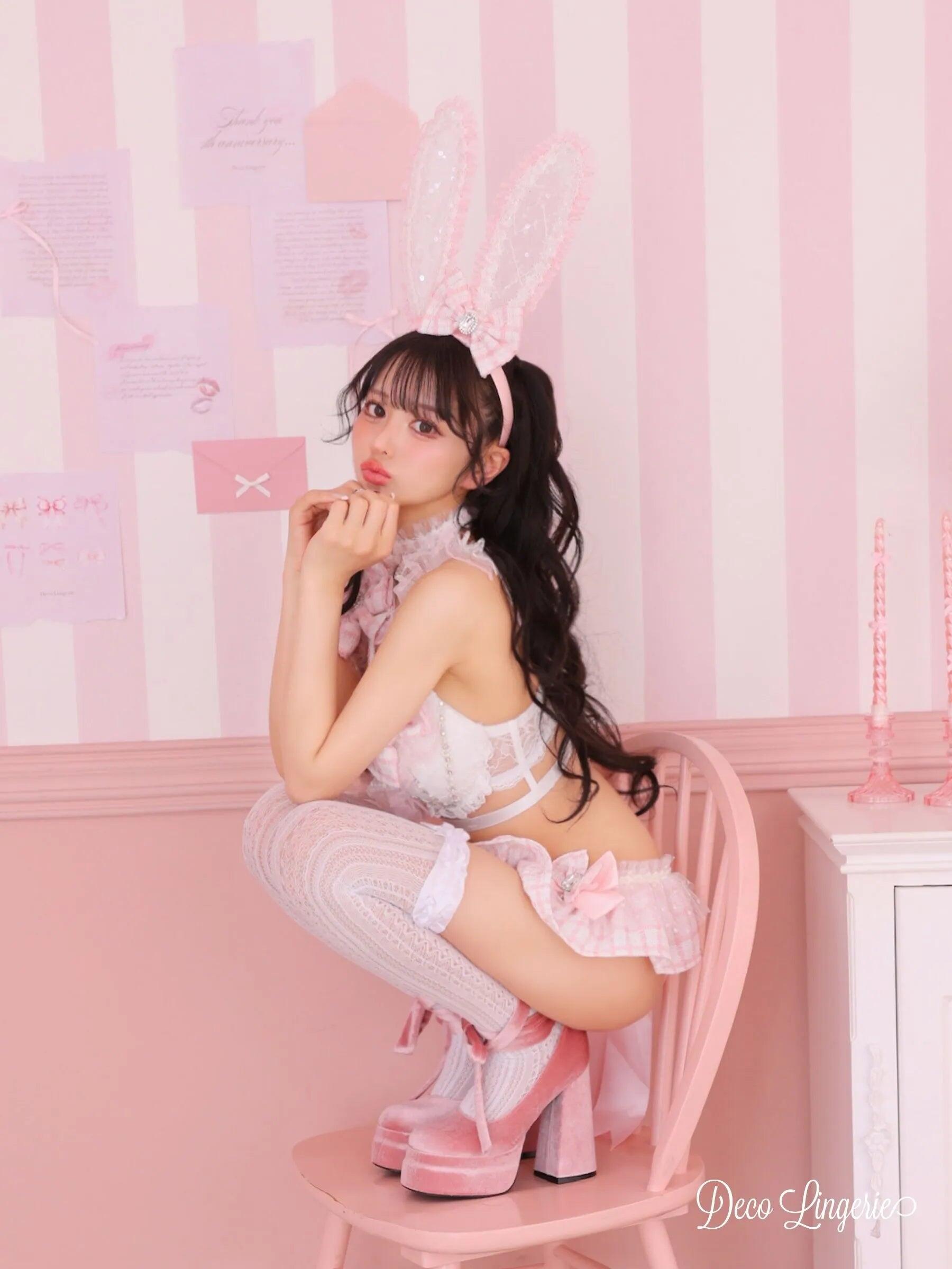 バニー ツイード ラメチュール スパンコール リボン チェック柄 ガーリー ランジェリー 5点セット
