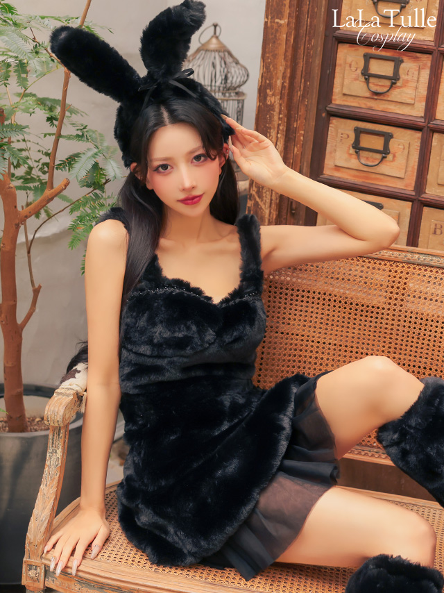 ふわふわ もこもこ チュール バニーガール ラブリー 衣装5点セット[トップス/スカート/カチューシャ/リボン/レッグカバー]